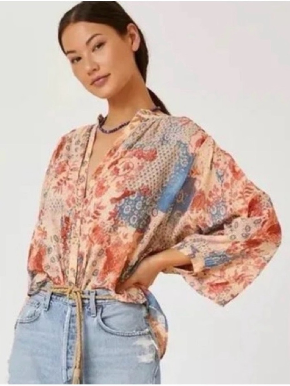 Anthropologie Pilcro Oversized Floral Patchwork Dolman Sleeve Button Up sz XL